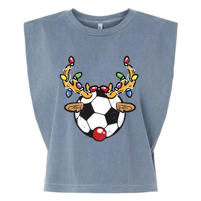 Soccer Ball Reindeer Christmas Pajama Xmas Lights Sport Garment-Dyed Women's Muscle Tee