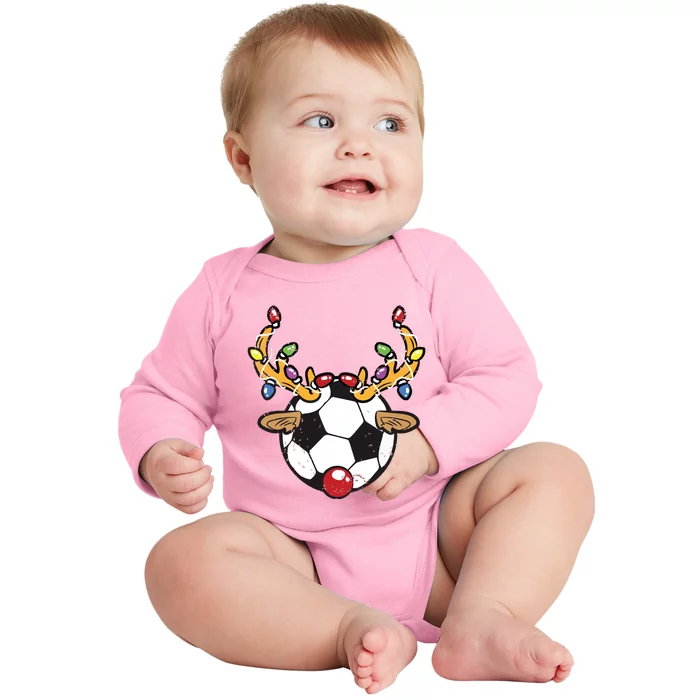 Soccer Ball Reindeer Christmas Pajama Xmas Lights Sport Baby Long Sleeve Bodysuit