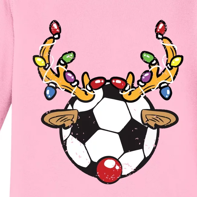 Soccer Ball Reindeer Christmas Pajama Xmas Lights Sport Baby Long Sleeve Bodysuit