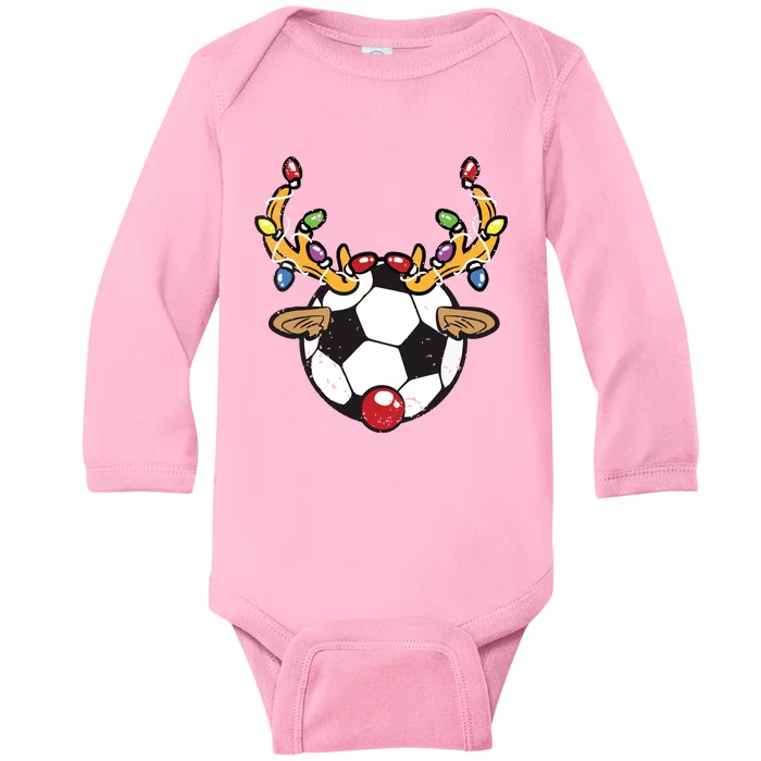 Soccer Ball Reindeer Christmas Pajama Xmas Lights Sport Baby Long Sleeve Bodysuit