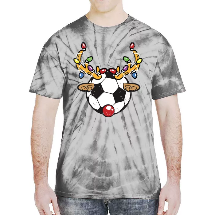 Soccer Ball Reindeer Christmas Pajama Xmas Lights Sport Tie-Dye T-Shirt