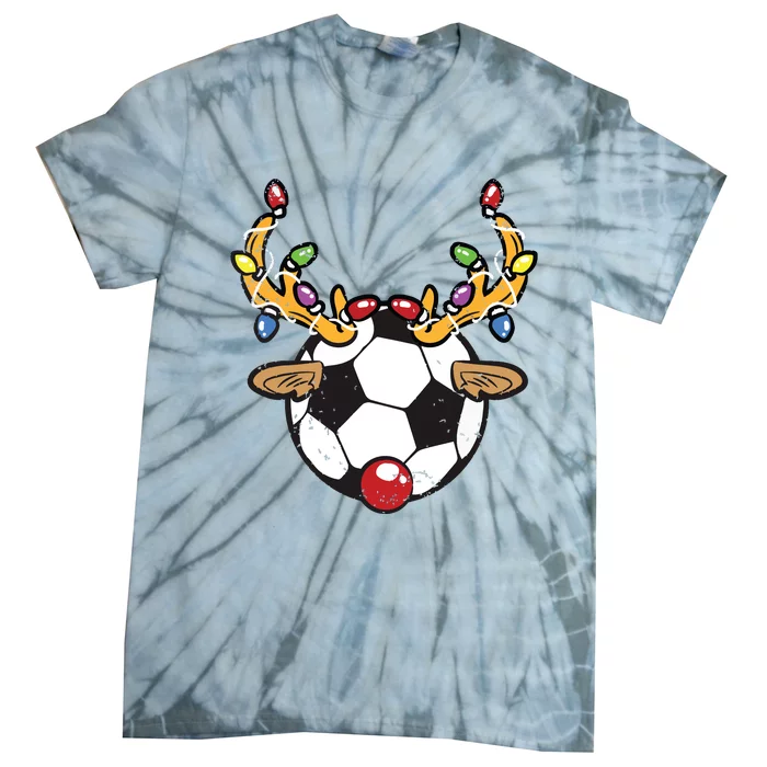 Soccer Ball Reindeer Christmas Pajama Xmas Lights Sport Tie-Dye T-Shirt