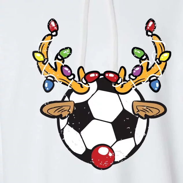 Soccer Ball Reindeer Christmas Pajama Xmas Lights Sport Garment-Dyed Fleece Hoodie