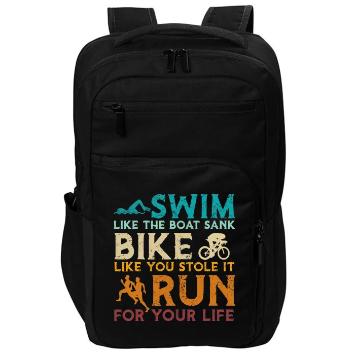 Swim Bike Run Funny Triathlon Impact Tech Backpack