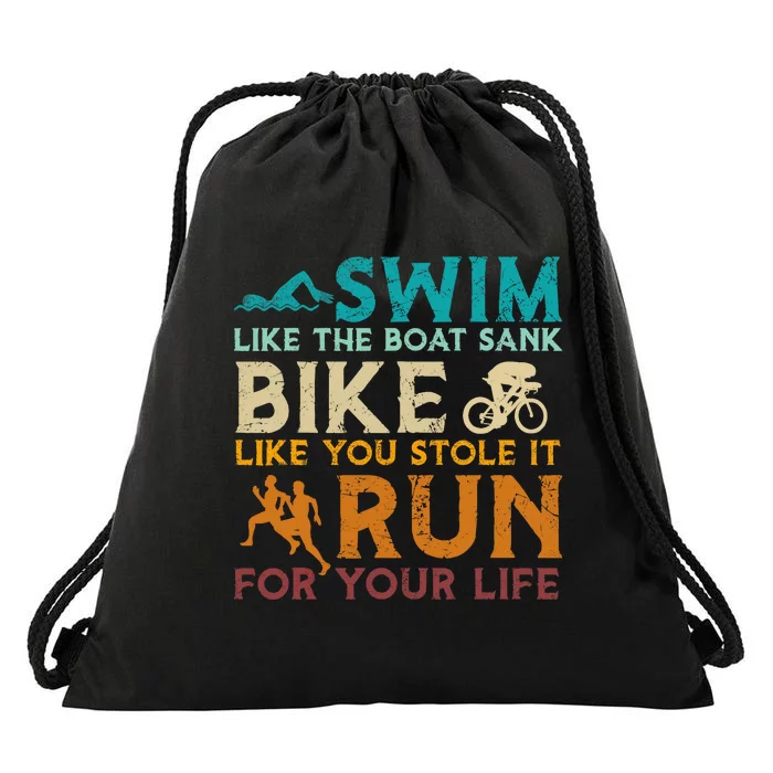 Swim Bike Run Funny Triathlon Drawstring Bag