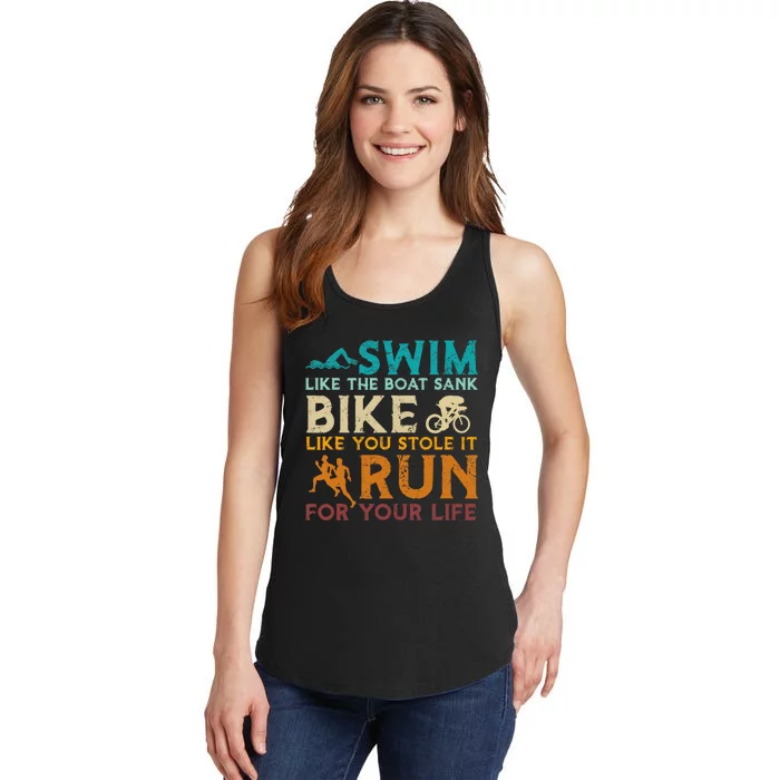 Swim Bike Run Funny Triathlon Ladies Essential Tank