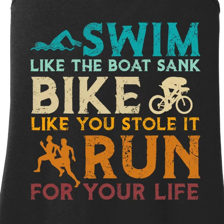 Swim Bike Run Funny Triathlon Ladies Essential Tank