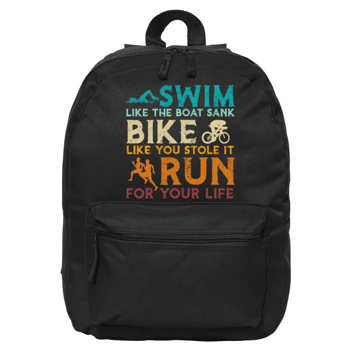 Swim Bike Run Funny Triathlon 16 in Basic Backpack