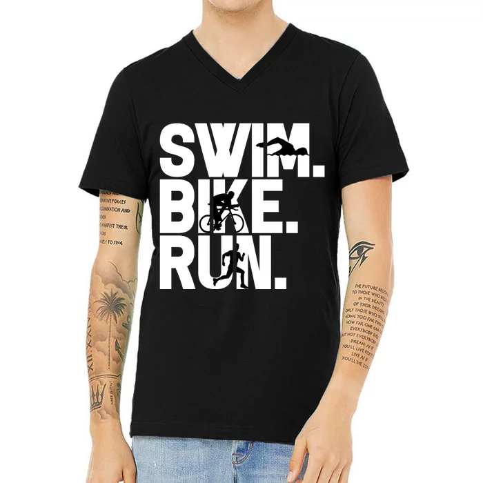 Swim Bike Run Triathlon Triathlete Athletics Gift V-Neck T-Shirt