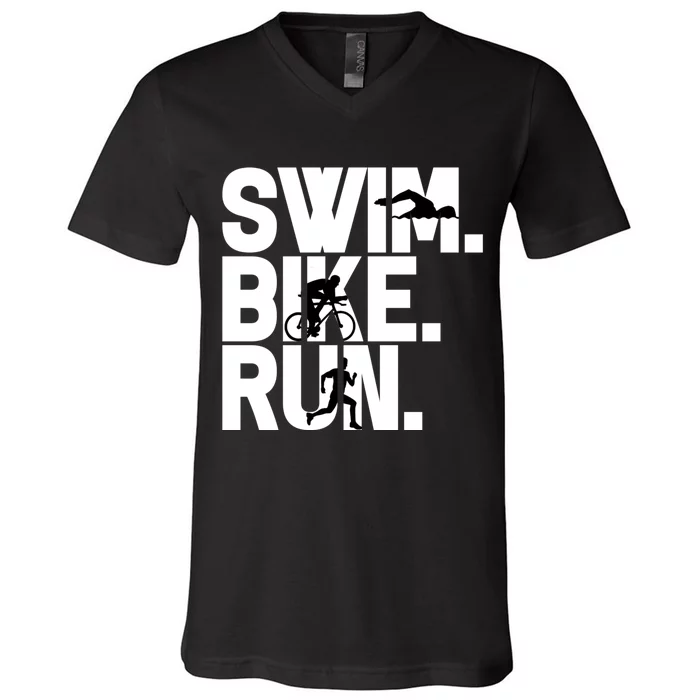 Swim Bike Run Triathlon Triathlete Athletics Gift V-Neck T-Shirt