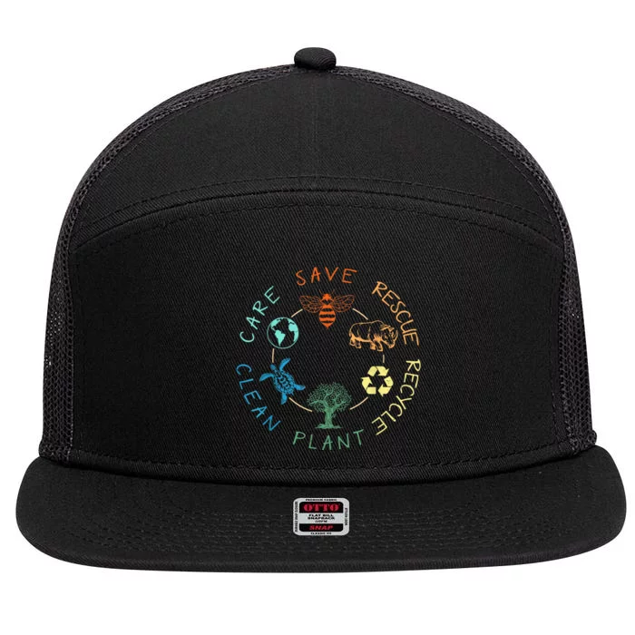 Save Bees Rescue Animals Recycle Plastic Earth Day 2024 7 Panel Mesh Trucker Snapback Hat