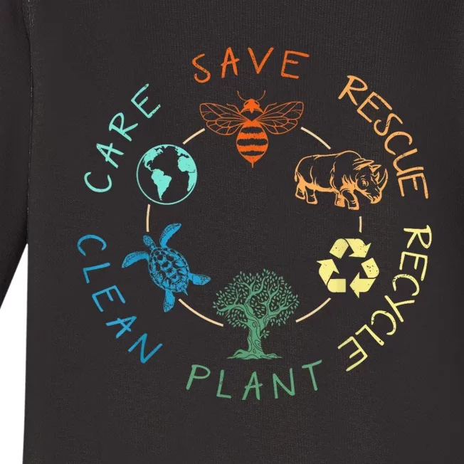 Save Bees Rescue Animals Recycle Plastic Earth Day 2024 Baby Long Sleeve Bodysuit