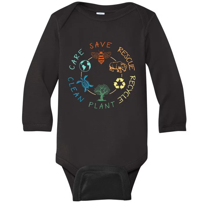 Save Bees Rescue Animals Recycle Plastic Earth Day 2024 Baby Long Sleeve Bodysuit