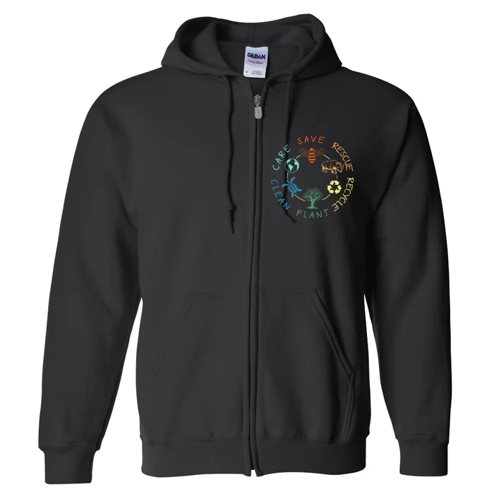 Save Bees Rescue Animals Recycle Plastic Earth Day 2024 Full Zip Hoodie