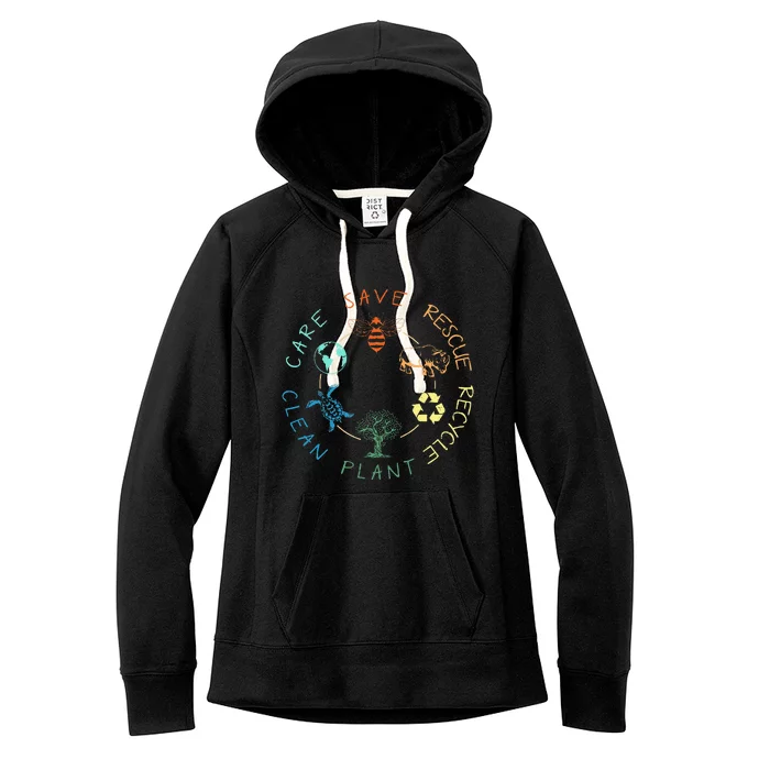 Save Bees Rescue Animals Recycle Plastic Earth Day 2024 Women's Fleece Hoodie