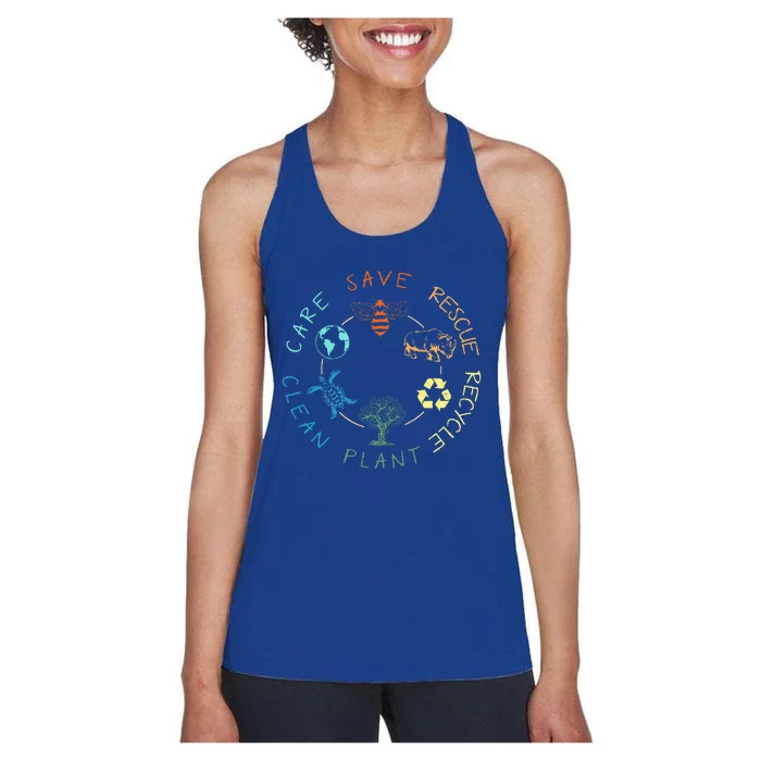 Save Bees Rescue Animals Recycle Plastic Earth Day 2024 Women's Racerback Tank