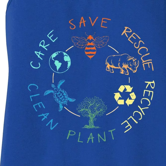 Save Bees Rescue Animals Recycle Plastic Earth Day 2024 Women's Racerback Tank