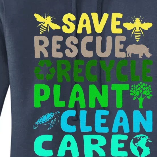 Save Bees Rescue Animals Recycle Plastic Earth Day Planet Gift Women's Pullover Hoodie