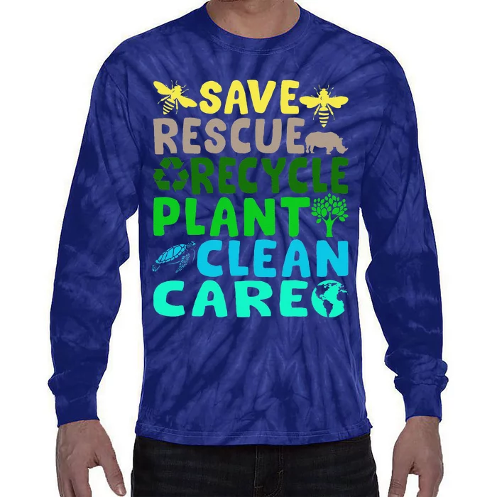 Save Bees Rescue Animals Recycle Plastic Earth Day Planet Gift Tie-Dye Long Sleeve Shirt