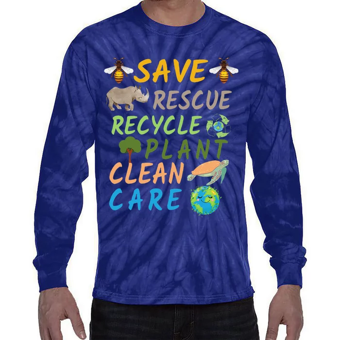 Save Bees Rescue Animals Recycle Plastic Earth Day Planet Tie-Dye Long Sleeve Shirt