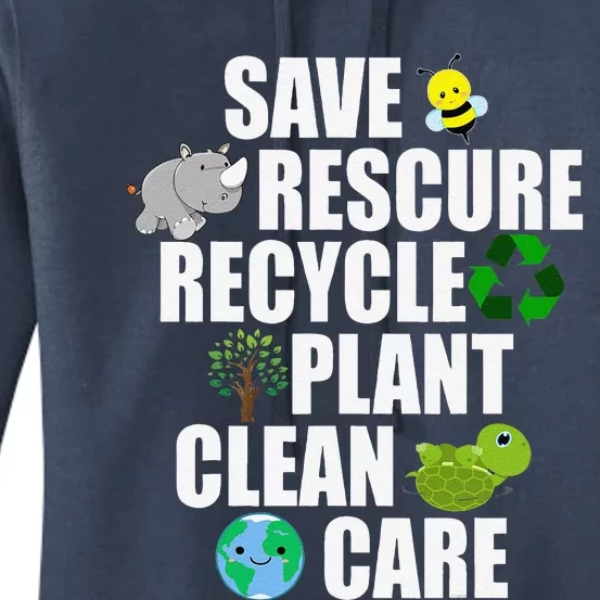 Save Bees Rescue Animals Recycle Plastic Earth Day Women's Pullover Hoodie