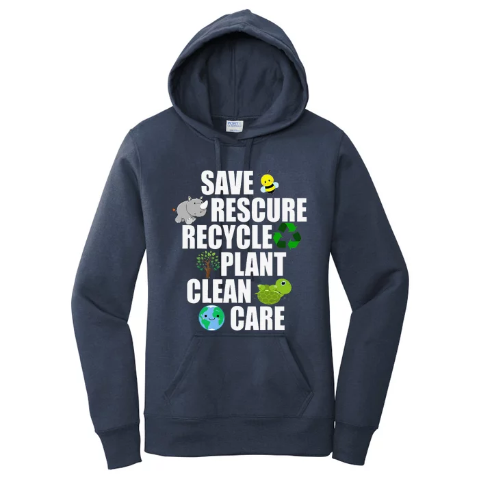 Save Bees Rescue Animals Recycle Plastic Earth Day Women's Pullover Hoodie