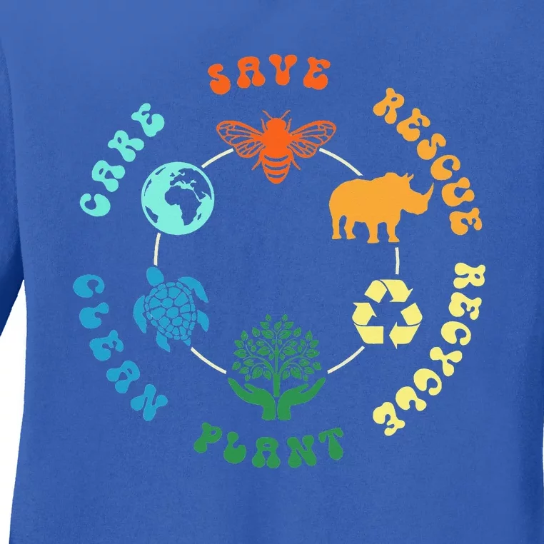 Save Bees Rescue Animals Recycle Plastic Ladies Long Sleeve Shirt