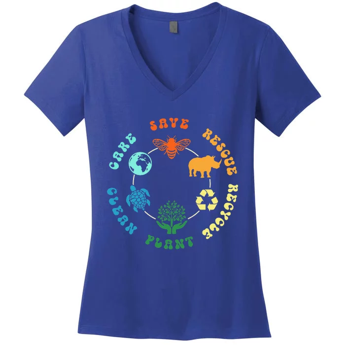 Save Bees Rescue Animals Recycle Plastic Women's V-Neck T-Shirt