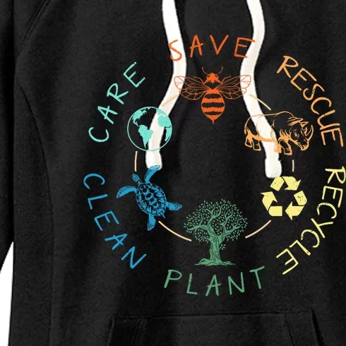 Save Bees Rescue Animals Recycle Plastic Earth Day 2024 Women's Fleece Hoodie