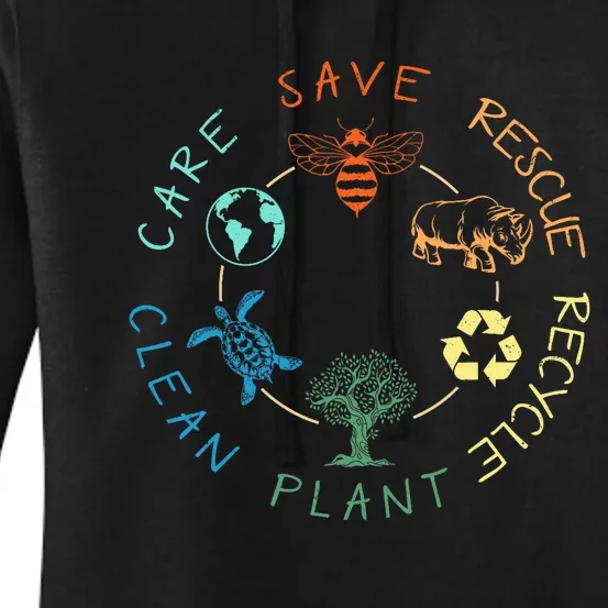 Save Bees Rescue Animals Recycle Plastic Earth Day 2024 Women's Pullover Hoodie