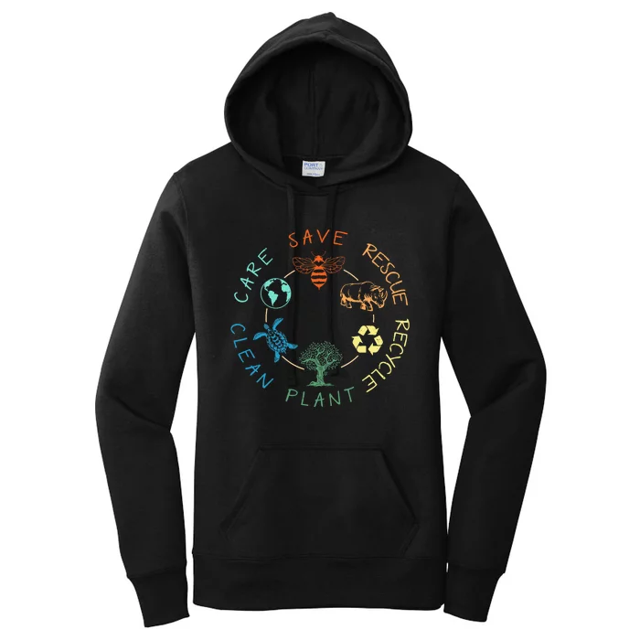 Save Bees Rescue Animals Recycle Plastic Earth Day 2024 Women's Pullover Hoodie