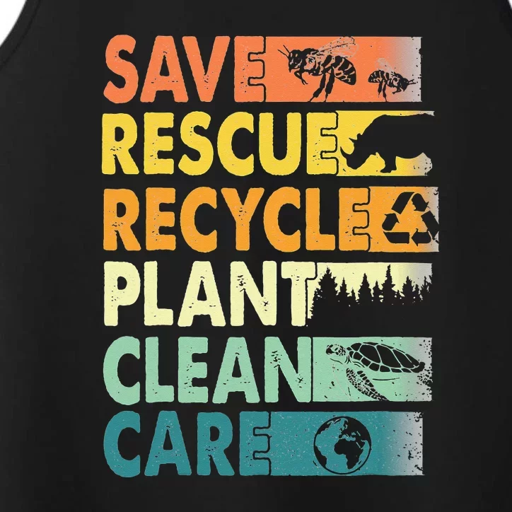 Save Bees Recycle Plastics Rescue Animals Earth Day Performance Tank