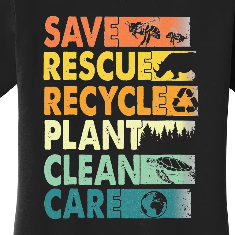 Save Bees Recycle Plastics Rescue Animals Earth Day Women's T-Shirt