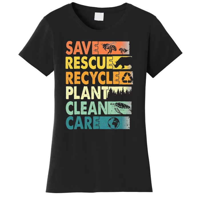 Save Bees Recycle Plastics Rescue Animals Earth Day Women's T-Shirt