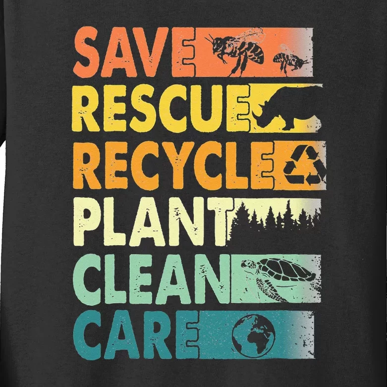 Save Bees Recycle Plastics Rescue Animals Earth Day Kids Long Sleeve Shirt