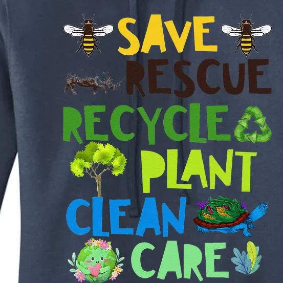 Save Bees Rescue Animals Recycle Plastict Earth Day Cute Women's Pullover Hoodie