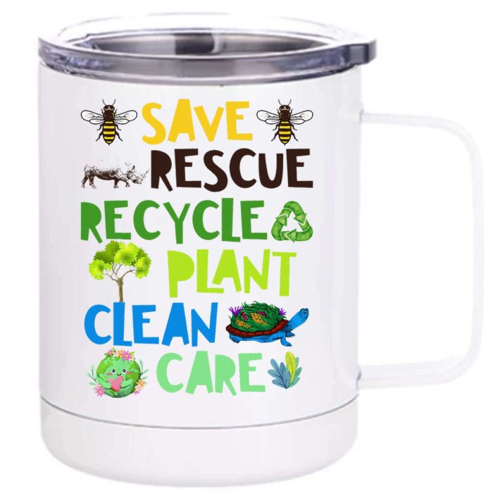 Save Bees Rescue Animals Recycle Plastict Earth Day Cute Front & Back 12oz Stainless Steel Tumbler Cup