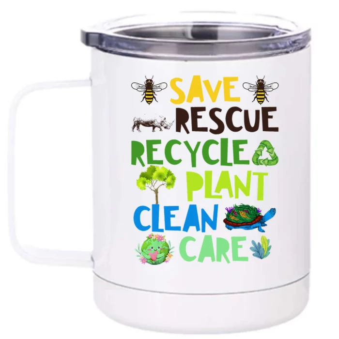 Save Bees Rescue Animals Recycle Plastict Earth Day Cute Front & Back 12oz Stainless Steel Tumbler Cup