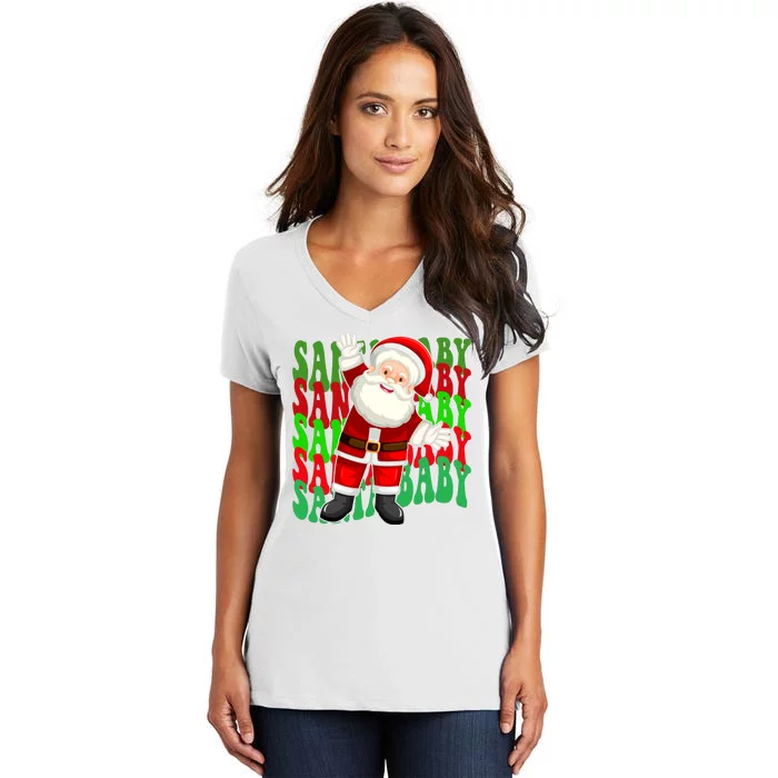 Santa Baby Retro Holiday Festive Cute Women's V-Neck T-Shirt