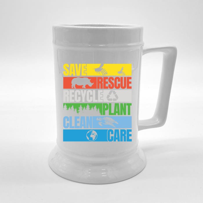 Save Bees Rescue Animals Clean Seas Earth Day Cool Gift Front & Back Beer Stein