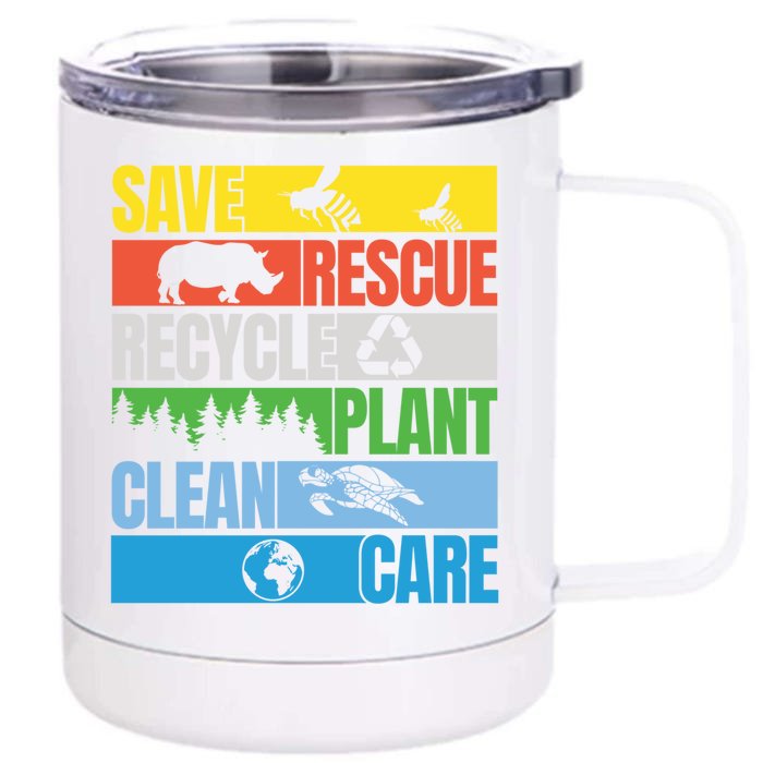 Save Bees Rescue Animals Clean Seas Earth Day Cool Gift Front & Back 12oz Stainless Steel Tumbler Cup