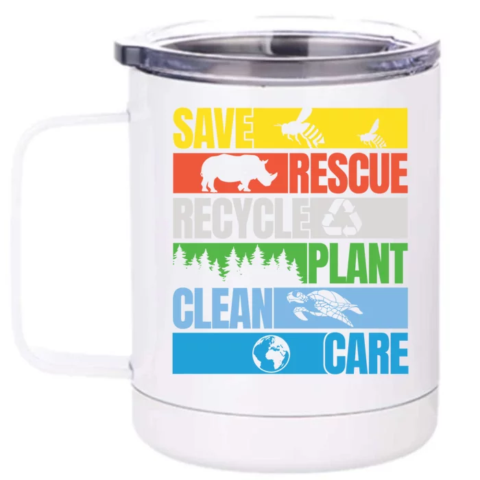 Save Bees Rescue Animals Clean Seas Earth Day Cool Gift Front & Back 12oz Stainless Steel Tumbler Cup