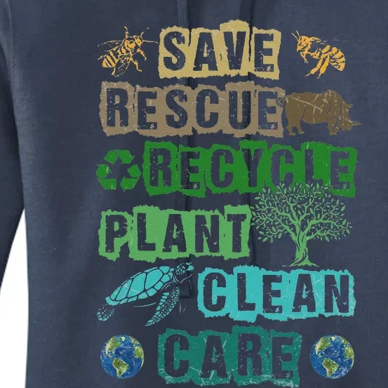 Save Bees Rescue Animals Recycle Plastict Earth Day Women's Pullover Hoodie