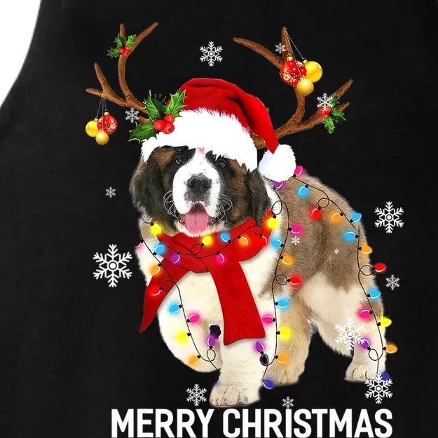 St Bernard Reindeer Xmas Light Christmas Ornaments Xmas Dog Ladies Tri-Blend Wicking Tank