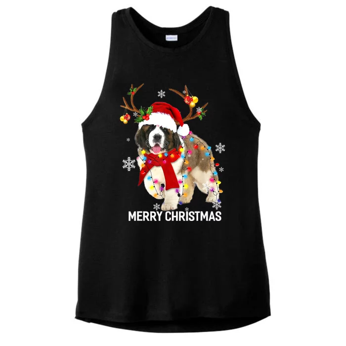 St Bernard Reindeer Xmas Light Christmas Ornaments Xmas Dog Ladies Tri-Blend Wicking Tank