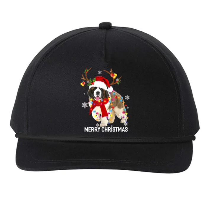 St Bernard Reindeer Xmas Light Christmas Ornaments Xmas Dog Snapback Five-Panel Rope Hat