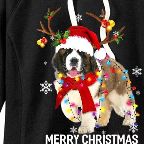 St Bernard Reindeer Xmas Light Christmas Ornaments Xmas Dog Women's Fleece Hoodie