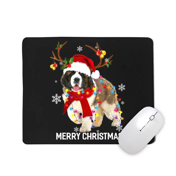 St Bernard Reindeer Xmas Light Christmas Ornaments Xmas Dog Mousepad