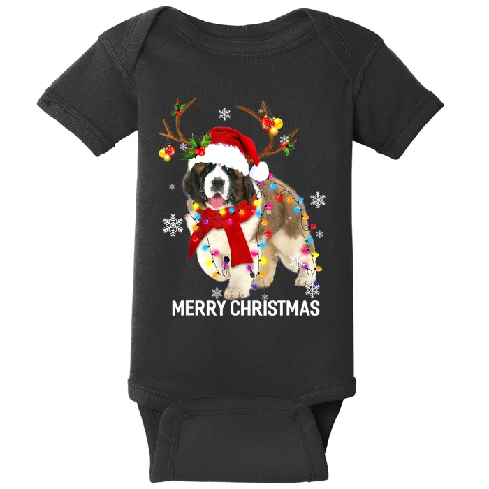 St Bernard Reindeer Xmas Light Christmas Ornaments Xmas Dog Baby Bodysuit