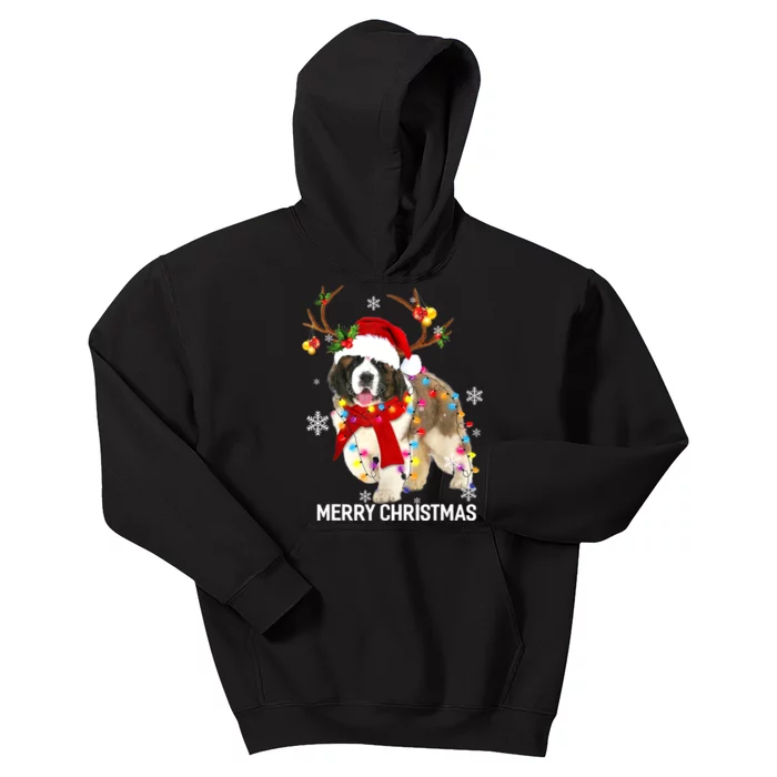 St Bernard Reindeer Xmas Light Christmas Ornaments Xmas Dog Kids Hoodie